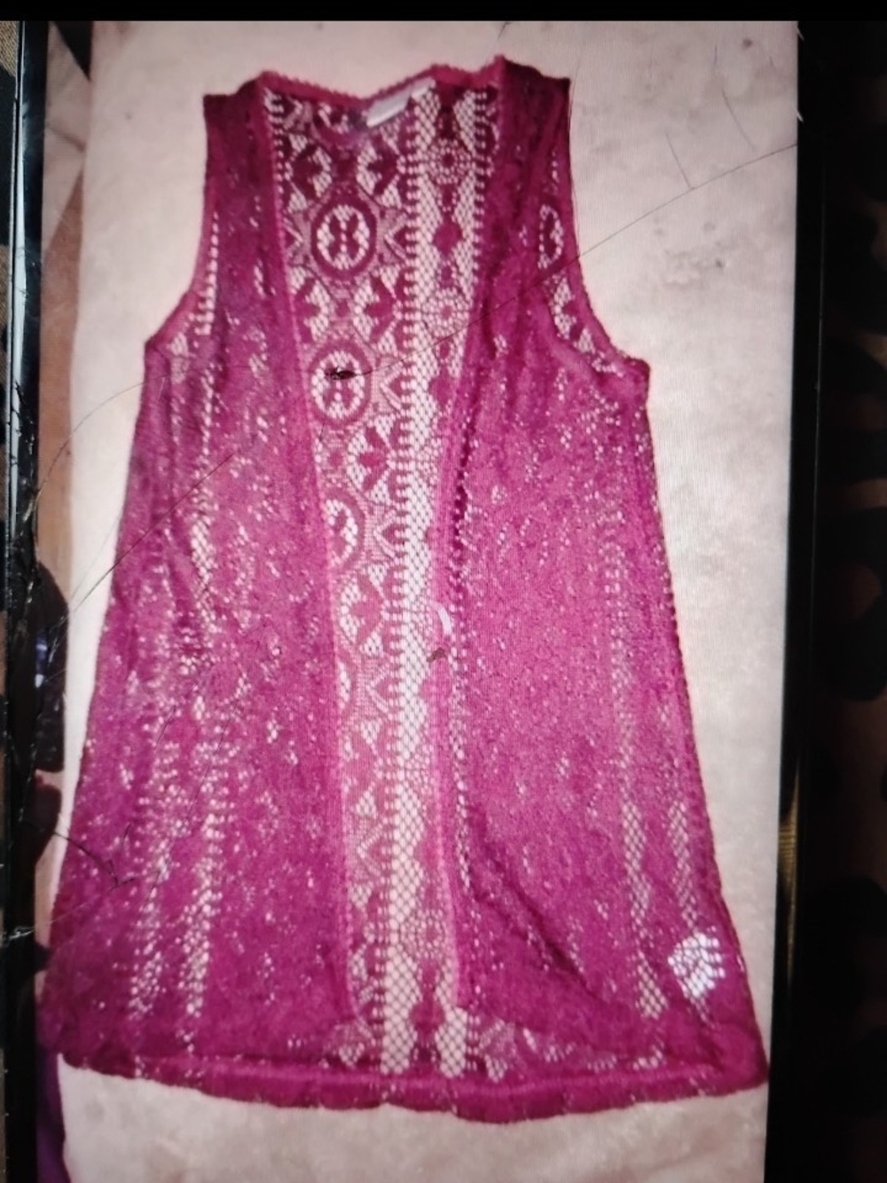 Lace Crochet Sleeveless Camisole Vest - Burgundy